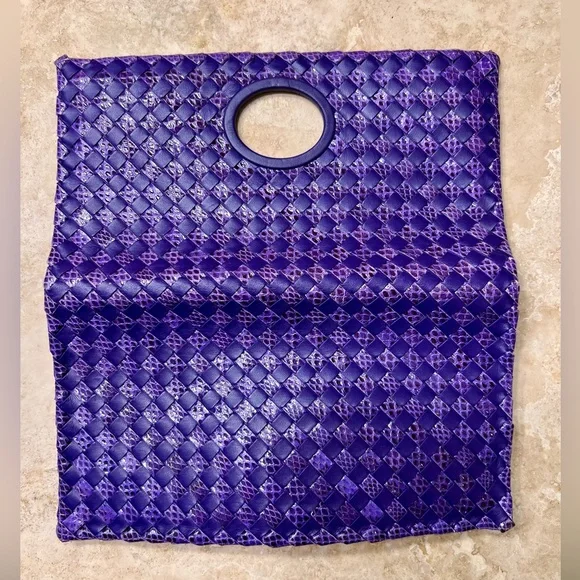 Bottega Veneta Lambskin and Snake Intrecciato Purple Clutch - Picture 8 of 12